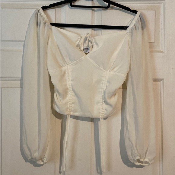 Olivaceous Cream Long Sleeve Tie Front Blouse - Picture 1 of 3